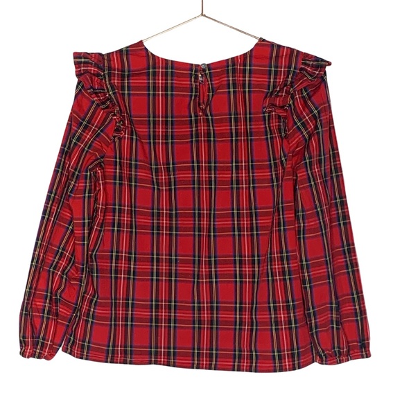 J.Crew Factory Tartan Ruffle Cotton Poplin Top - Picture 3 of 5